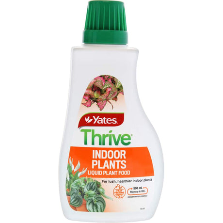 A bottle of Yates Thrive Indoor Fertiliser Concentrate for nurturing indoor plants, promoting strong growth and vibrant foliage.