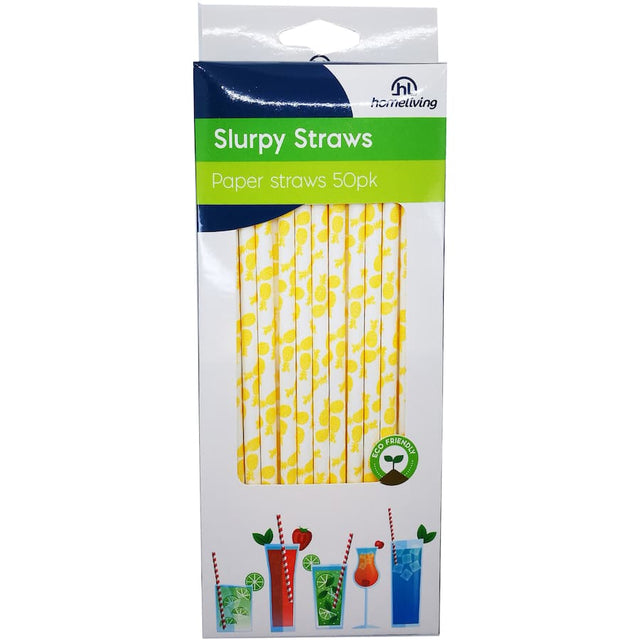 Eco-friendly Homeliving paper straws, pack of 50, vibrant colors, perfect for parties and sustainable sipping.