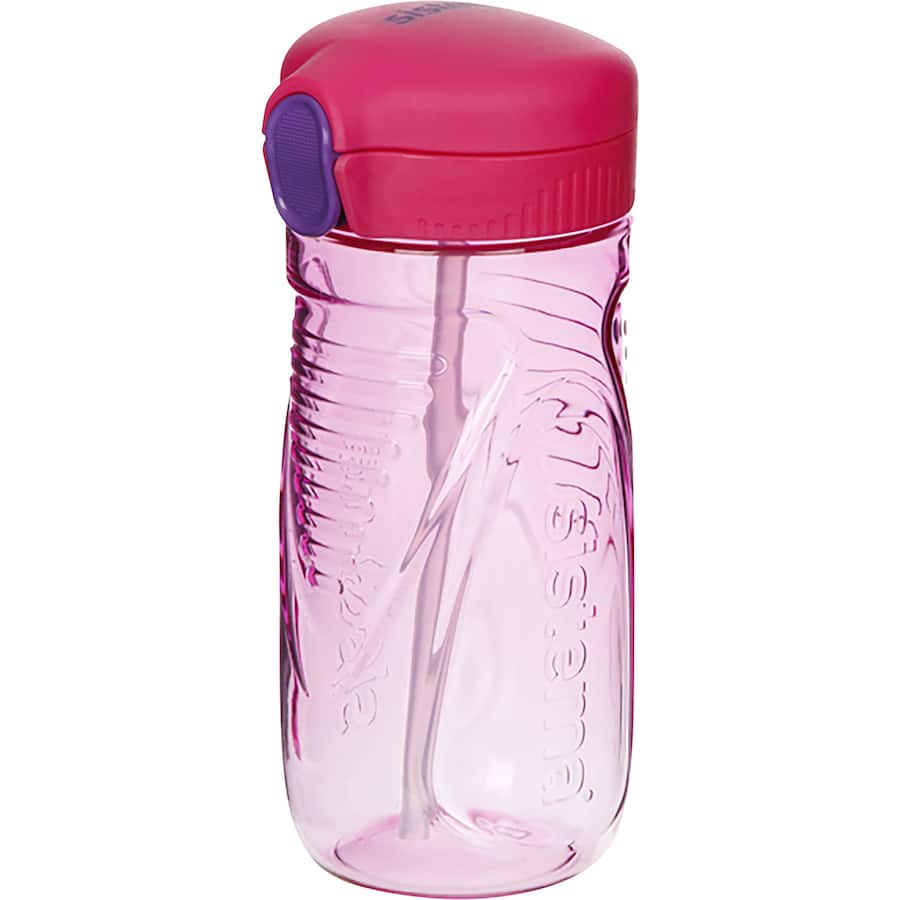 Sistema Quick Flip Drink Bottle with push-button lid, angled straw, BPA-free Tritan, dishwasher safe, ideal for active lifestyles.