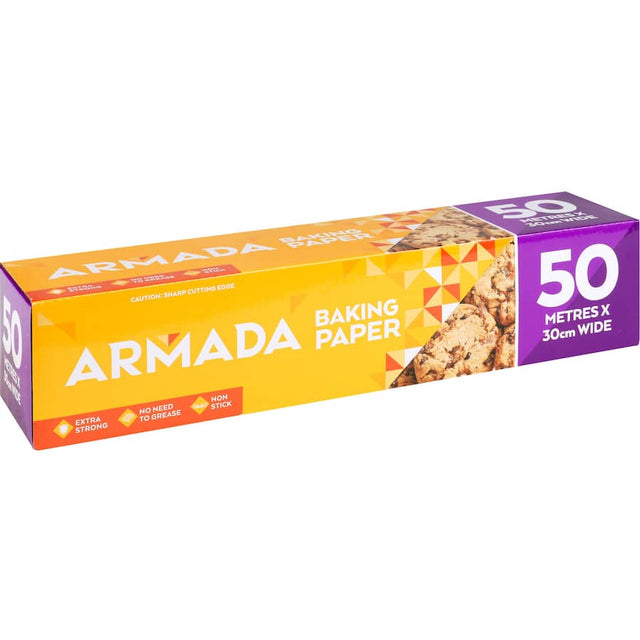 Armada Baking Paper 30cm x 50m, non-stick, mess-free solution for baking and cooking without greasing pans.