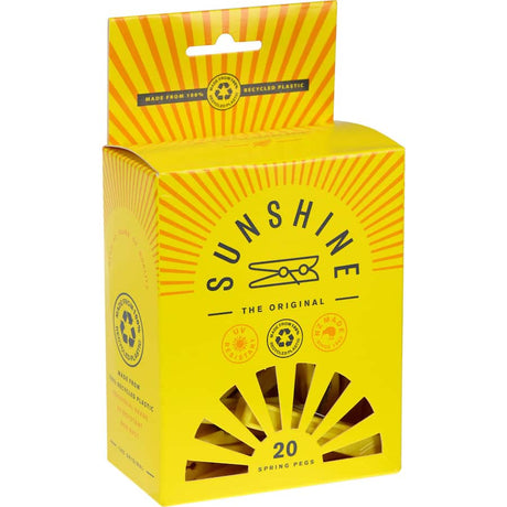 Vibrant Sunshine Clothes Pegs designed for durability and grip, perfect for all weather conditions and enhancing your laundry routine.
