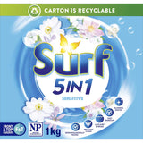 Surf Laundry Powder 5 In 1 Sensitive in eco-friendly packaging, ideal for sensitive skin, delivers powerful stain removal and freshness.