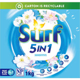 Surf Laundry Powder 5 In 1 Sensitive in eco-friendly packaging, perfect for sensitive skin, offers powerful cleaning without fragrances.