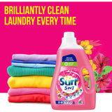 Surf Tropical Laundry Liquid in a 2L tub, featuring ylang ylang and tropical lily scents for a brilliant clean and lasting freshness.