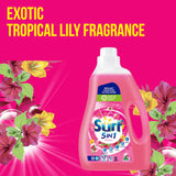 Surf Front & Top Loader Laundry Liquid Tropical with ylang ylang and tropical lily scent for vibrant, fresh laundry.
