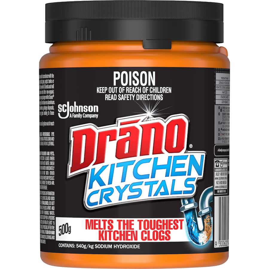 Drano Drain Unblocker Crystals in a pack, designed to dissolve tough clogs and eliminate odors for effective drain cleaning.