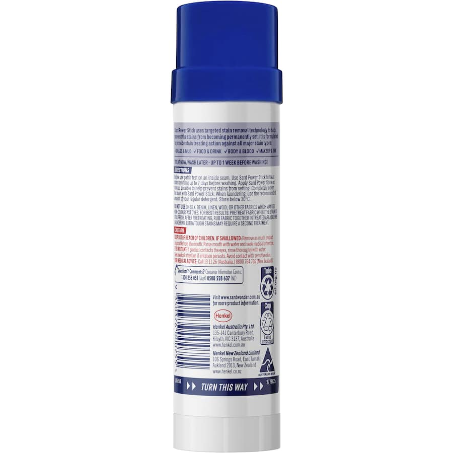 Portable Sard Stain Remover Stick for effortless stain removal from fabrics, safe for colors, with eucalyptus scent.