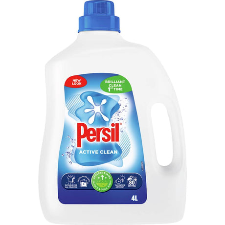 Persil Active Clean Laundry Liquid: powerful stain removal for all machine types, eco-friendly and effective in quick washes.