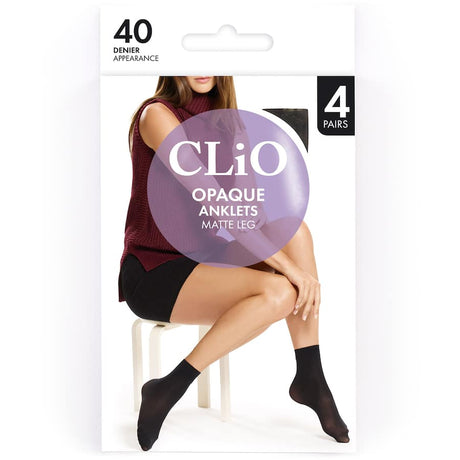 Black Clio Opaques Anklet with 40 denier matte finish, featuring a comfort top for all-day wear and style.