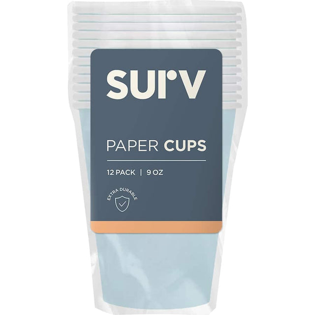 Pastel blue 270ml paper cups, eco-friendly and perfect for parties, picnics, or casual gatherings, pack of 12.