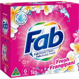 Fab Laundry Powder Fresh Frangipani offers a fragrant, versatile wash for all fabrics, providing up to 30 days of lasting freshness.