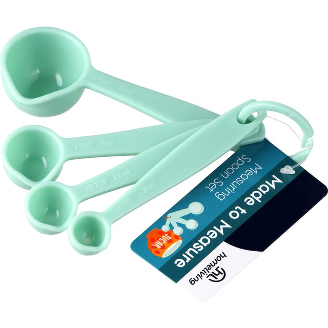 Homeliving Measuring Spoons Set with four spoons, clear markings, and built-in pourer for precise cooking and baking.