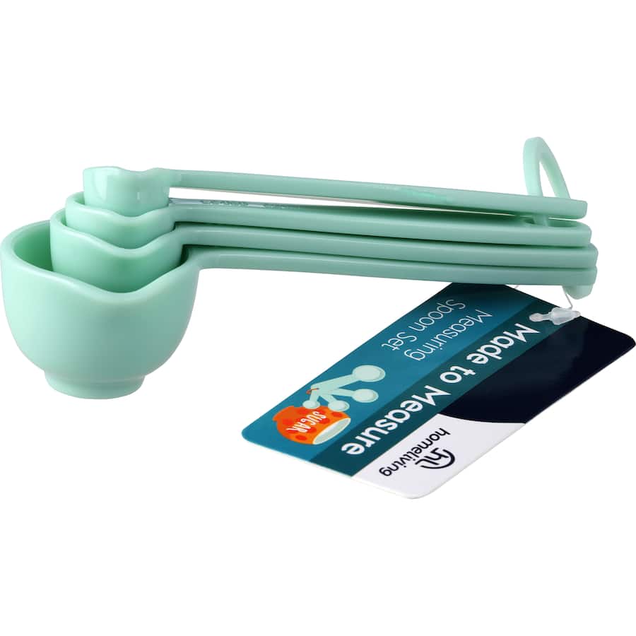Homeliving Measuring Spoons Set with 4 spoons for precise cooking, featuring clear markings and a built-in side pourer.