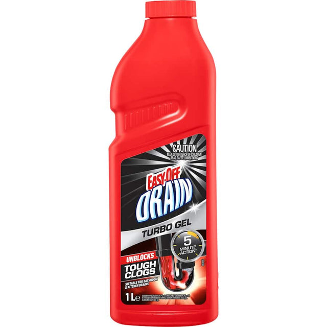 Easy Off Bam Drain Cleaner Turbo Gel bottle with gel formula, designed for quick and powerful unclogging of drains.