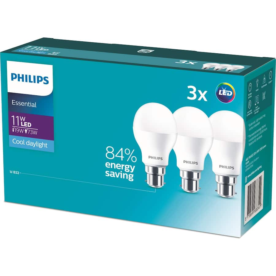 Philips LED Light Bulb B22 producing 1250 lumens of cool daylight, energy-efficient design for lasting illumination.