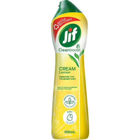 Jif Cream Surface Cleaner Lemon: multipurpose cleaner for tough dirt, with a refreshing lemon scent and eco-friendly formula.