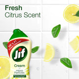 Jif Cream Surface Cleaner Lemon in a recyclable bottle, ideal for multi-surface cleaning with a refreshing lemon scent.