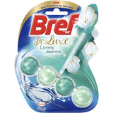 Bref Deluxe Toilet Flush in Lovely Jasmine delivers a luxurious fragrance and 4-in-1 toilet cleaning benefits for a fresh bathroom.