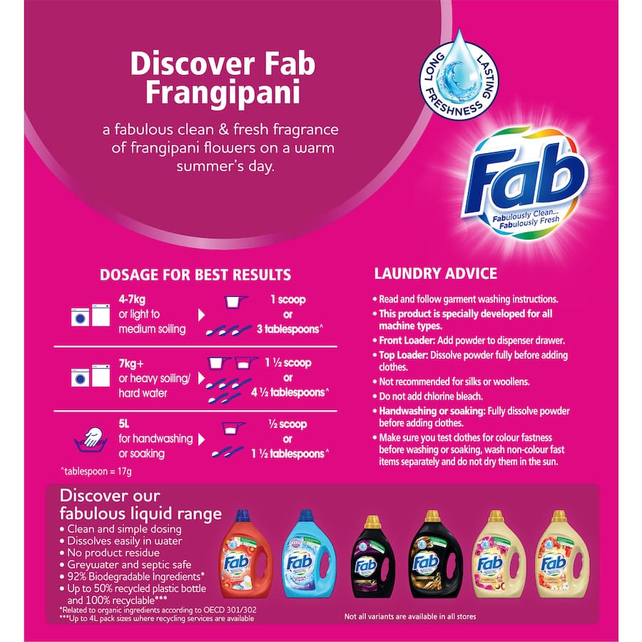 Fab Laundry Detergent Powder Fresh Frangipani 2kg