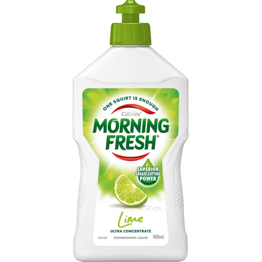 Morning Fresh Dishwash Liquid Lime in a recyclable bottle, featuring superior grease-cutting and plant-based cleaning power.