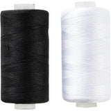 Korbond black and white polyester thread, strong and fade-resistant, ideal for all sewing projects.