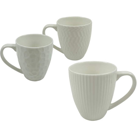 Textured white ceramic mug designed for coffee enthusiasts, offering style, comfort, and versatility for all beverages.