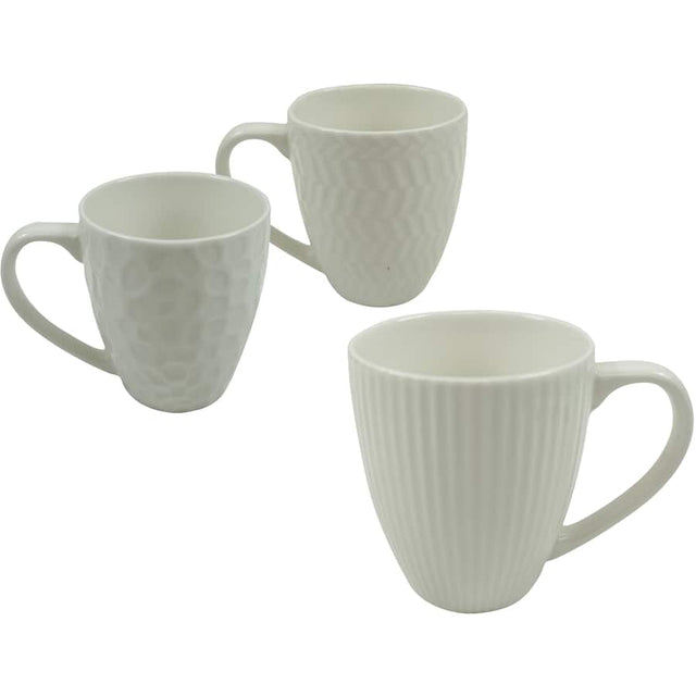 Textured white ceramic mug designed for coffee enthusiasts, offering style, comfort, and versatility for all beverages.