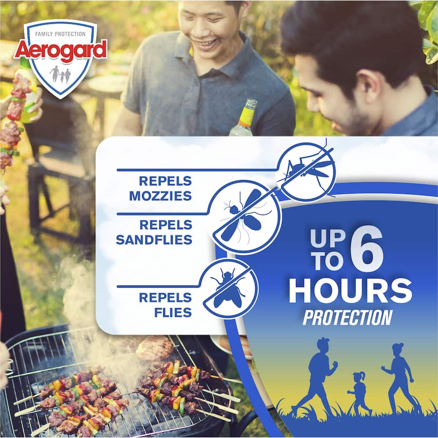 Aerogard Insect Repellent Pump Spray, odourless and non-greasy, offers 4-hour protection from mosquitoes and biting insects.