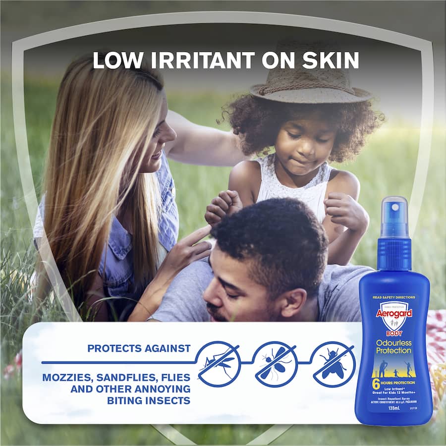 Aerogard Insect Repellent Pump Spray: Odourless, non-greasy, and low irritant; protects against insects for up to 4 hours.