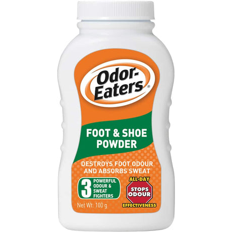 Odor Eaters Foot & Shoe Powder for fresh, dry feet; absorbs sweat and eliminates odors with powerful, long-lasting formula.