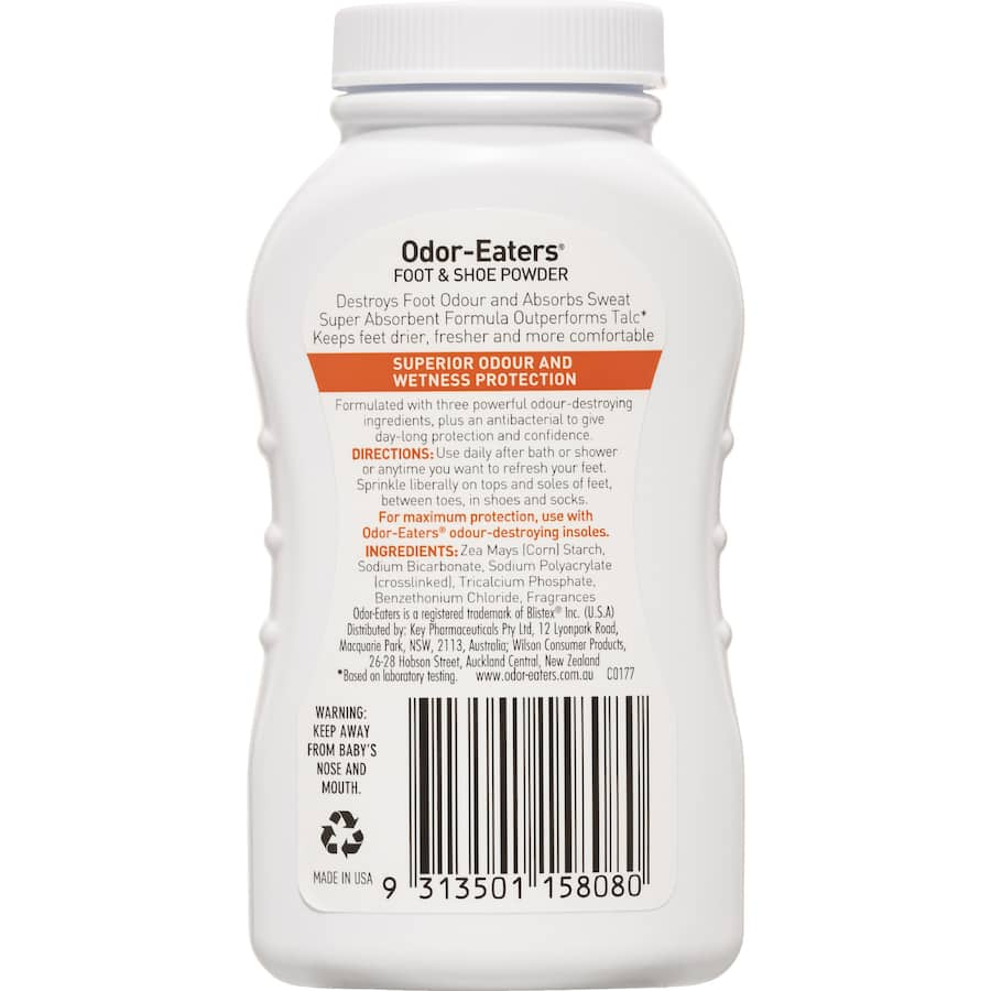 Odor Eaters Foot & Shoe Powder: super absorbent formula combats foot odor, sweats, and keeps feet fresh and comfortable all day.