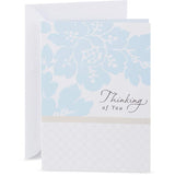 Thinking of You Hallmark card with elegant blue floral design, perfect for uplifting messages and heartfelt sentiments.
