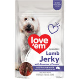 Love Em Dog Treats Lamb Jerky with Rosemary - Grain-free, nutritious treats made from Australian lamb for healthy skin and shiny coat.
