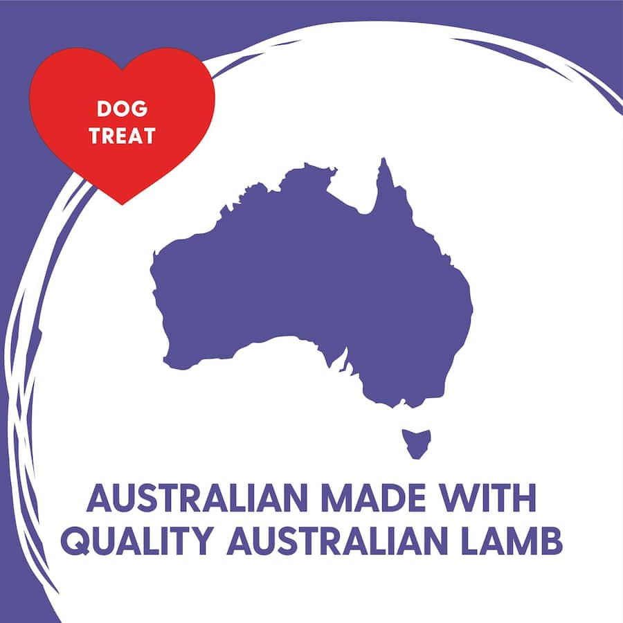 Delicious Love Em Lamb Jerky dog treats with rosemary, grain-free and packed with Omega 3 and 6 for healthy skin and coat.