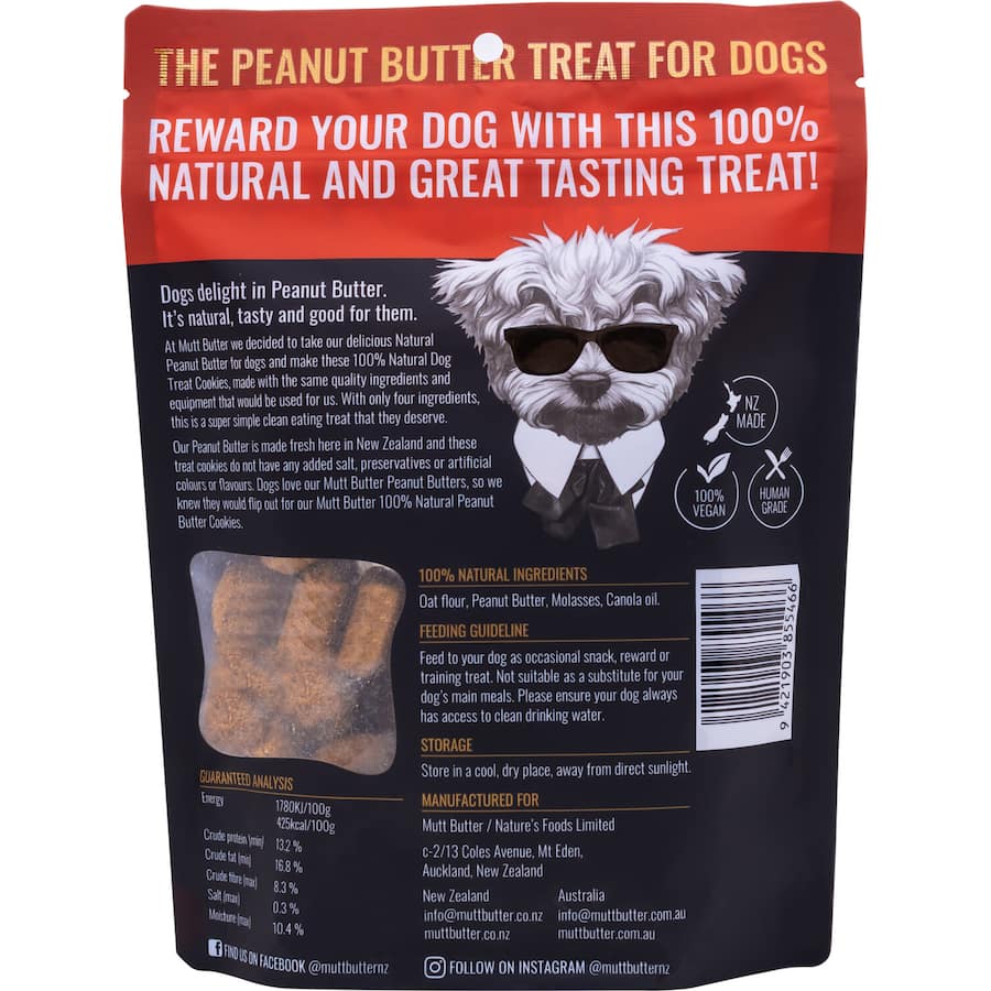 Mutt Butter Dog Treats Peanut Butter Cookies Pouch 250g