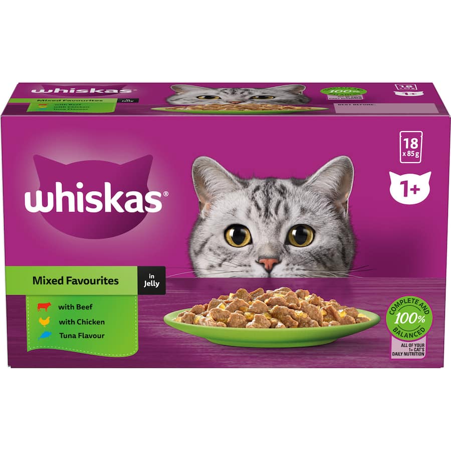 Whiskas Wet Cat Food Mixed Favourites In Jelly Pouch 18x85g