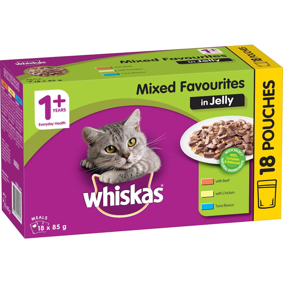 Whiskas Wet Cat Food Mixed Favourites In Jelly Pouch 18x85g