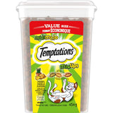 Temptations Mix Ups Cat Treats in Chicken, Catnip & Cheddar flavors, featuring crunchy shells and soft centers for happy cats.
