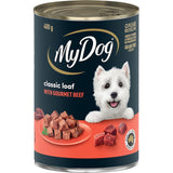 Gourmet beef wet dog food in a 400g can, crafted for nutrition and irresistible flavor, perfect for discerning pups.
