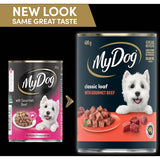 Gourmet beef wet dog food in a 400g can, nutritious and preservative-free, perfect for discerning dogs' meals.
