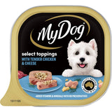 My Dog Wet Dog Food Chicken Supreme With Cheese in a 100g tray, featuring tender chicken and a delicious cheese topping.