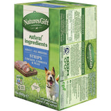 Nature's Gift Wet Dog Food Strips featuring chicken, peas, and carrots for a nutritious, meaty meal for adult dogs.