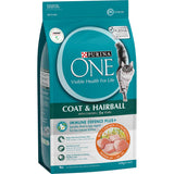 Purina One Dry Cat Food Chicken for healthy coats and hairball control with immune support and omega fatty acids.