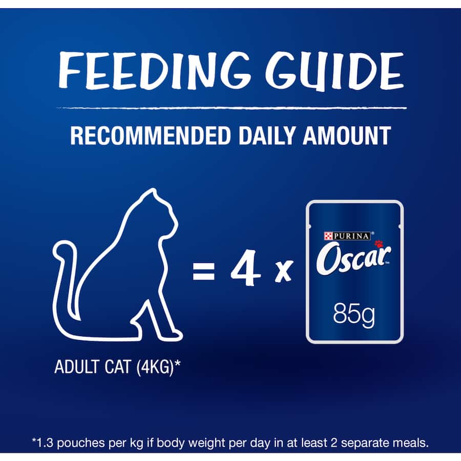 Delicious Purina Oscar Wet Cat Food with tender meat pieces in jelly, packed with Omega 6 and essential vitamins for feline health.