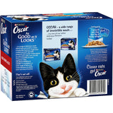 Delicious Purina Oscar Wet Cat Food with tender meat pieces in rich jelly for a nutritious and satisfying meal.
