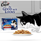 Delectable Purina Oscar Wet Cat Food featuring tender meat in succulent jelly, promoting healthy skin and a shiny coat.