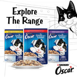 Delicious Purina Oscar Wet Cat Food with tender chicken in savory jelly, packed with essential nutrients for adult cats.