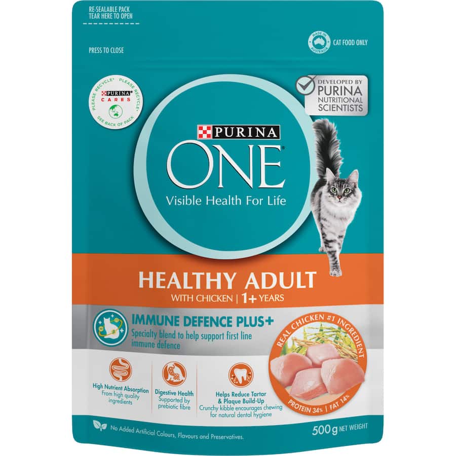 Purina One Healthy Adult Dry Cat Food Chicken Bag 500g