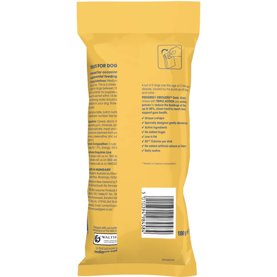 Pedigree Dentastix for medium dogs, promoting dental health with X-shape chews that reduce tartar by 80% and freshen breath.