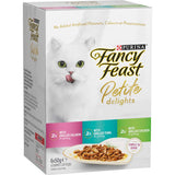 Gourmet wet cat food with grilled salmon, tuna, and chicken for adult cats, offering complete nutrition in petite servings.